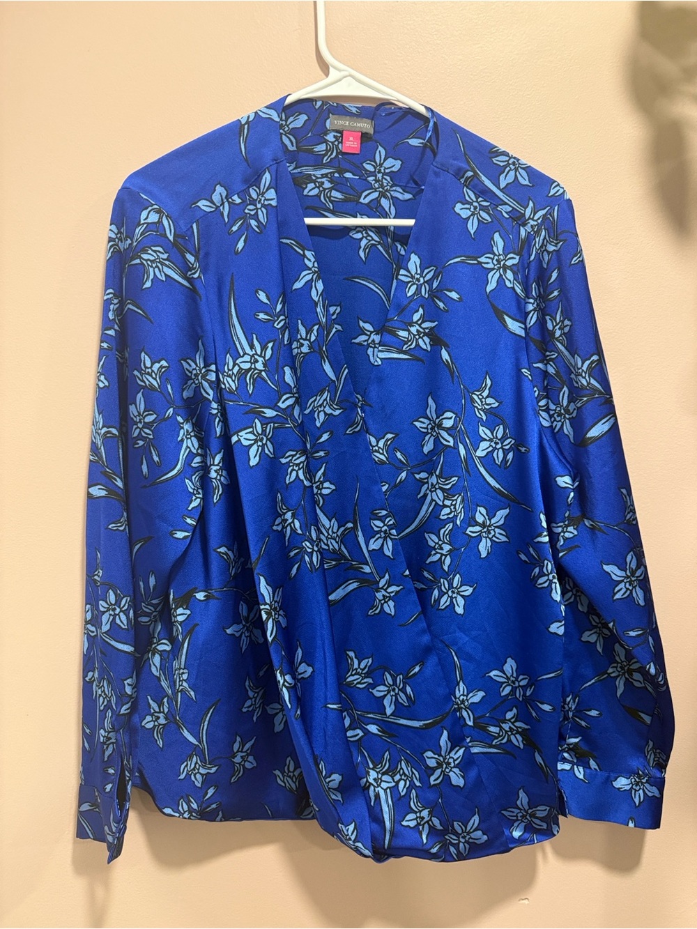 Vince Camuto Blue Floral Draped Blouse - Picture 2 of 5